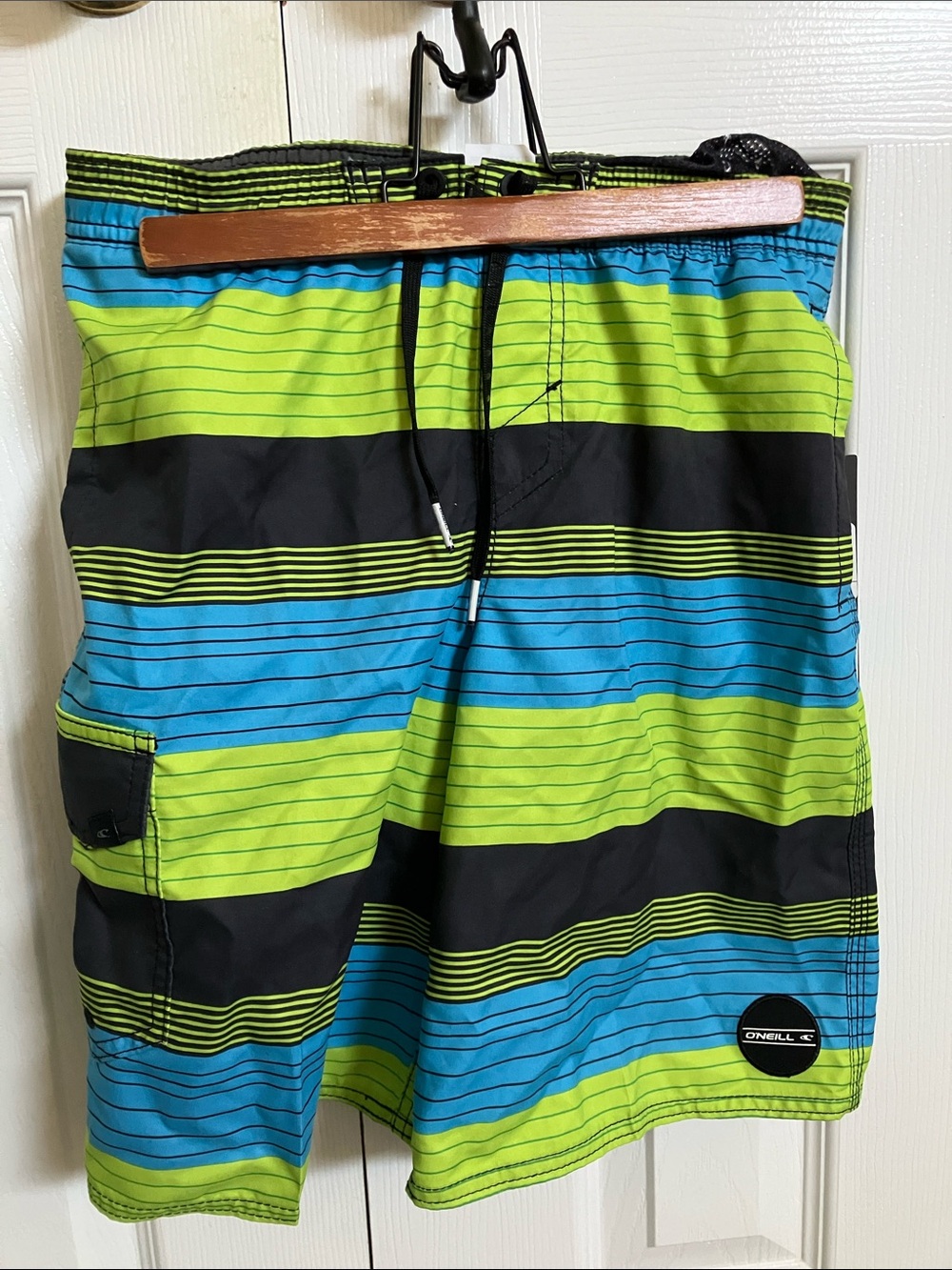 Boy’s Swimming Trunks - O'Neill Lime Green, Aqua & Black Striped